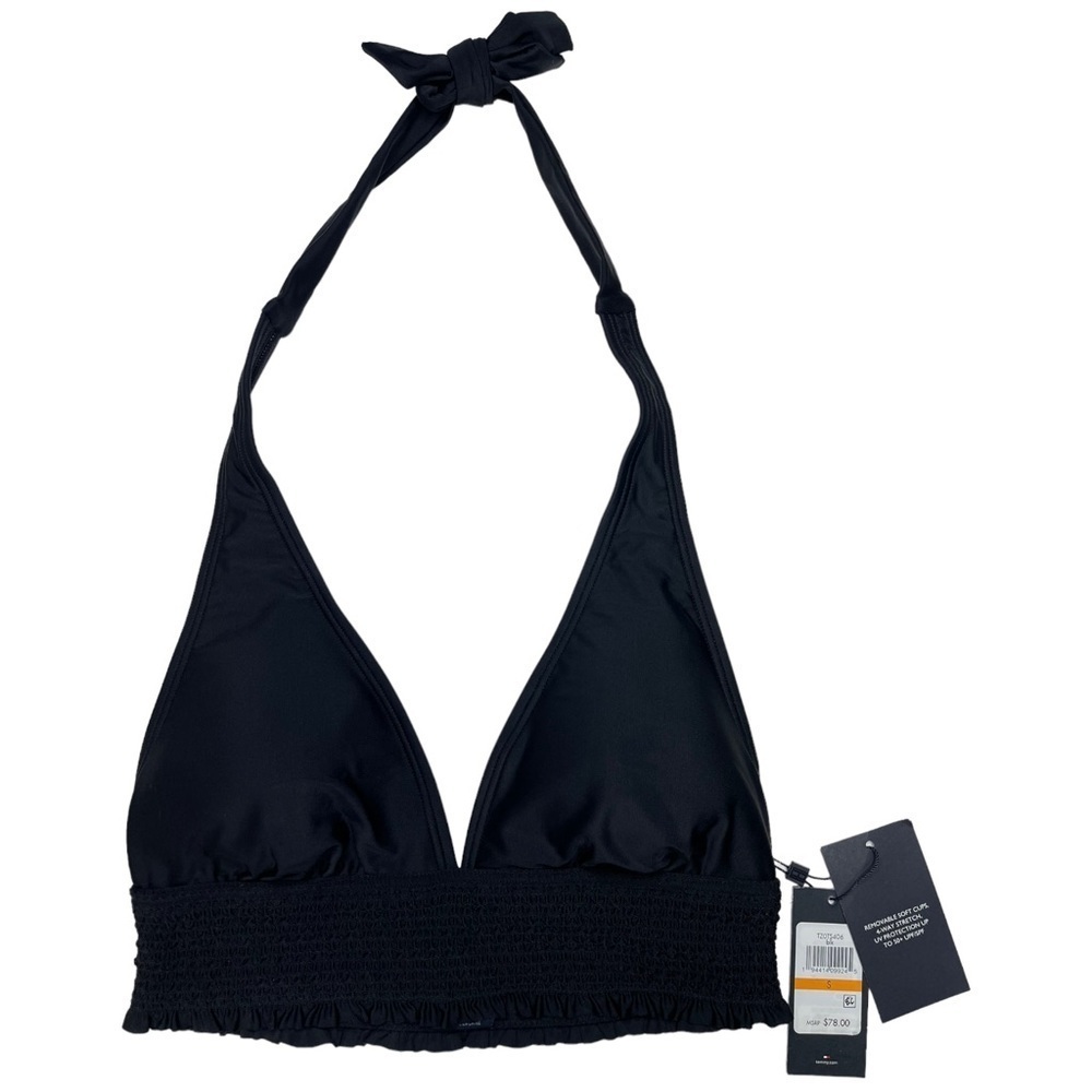 Tommy Hilfiger Black Smocked Halter Bikini Womens Swim Top Size Small - Picture 4 of 11